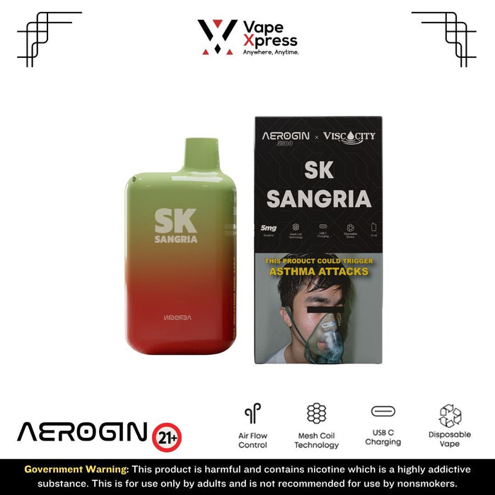 Aerogin 5500 Disposable Vape (Viscocity) - 5500 Puffs - SK Sangria - Disposable Vapes - VapeXpress