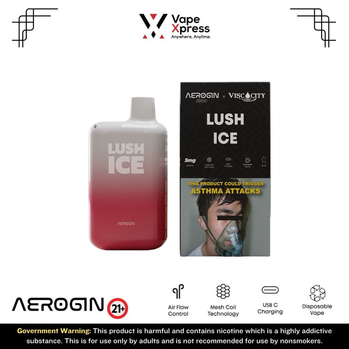 Aerogin 5500 Disposable Vape (Viscocity) - 5500 Puffs - Lush Ice - Disposable Vapes - VapeXpress