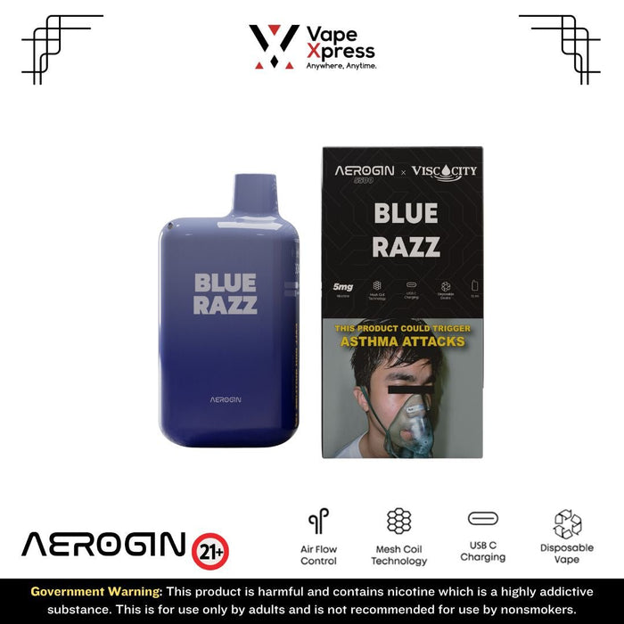 Aerogin 5500 Disposable Vape (Viscocity) - 5500 Puffs - Blue Razz - Disposable Vapes - VapeXpress