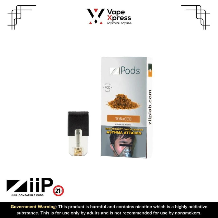 ZiiP Refillable Pods (Pack of 4) - 5% Nicotine - Tobacco - Vape Juice & E Liquids - VapeXpress